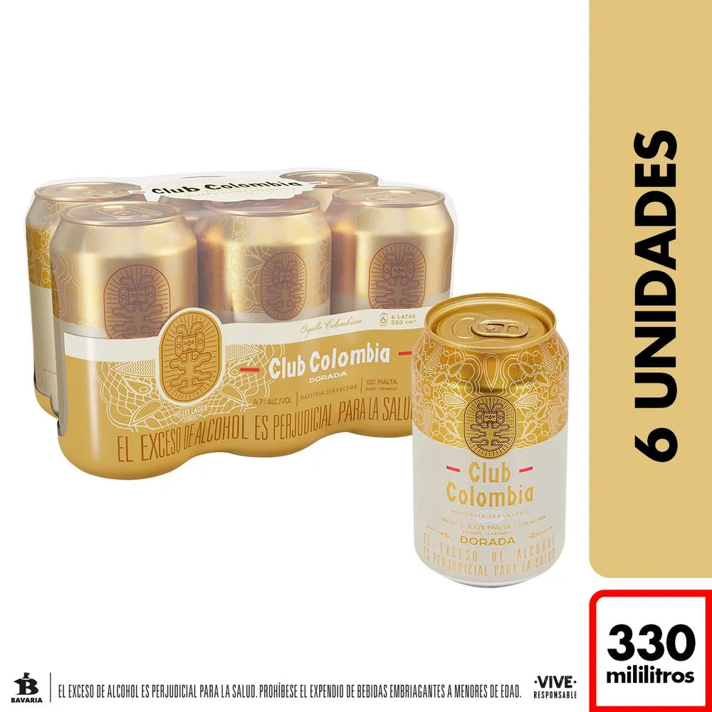 Cerveza X 6 LATA DORADA CLUB COLOMBIA 1980 ml Cerveza X 6 LATA DORADA CLUB COLOMBIA 1980 ml - Imagen 1